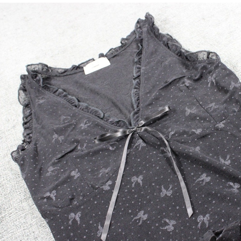 Electric Behaviour Black Mesh Bow Butterfly Ruffle Tank Top Coquette Medium